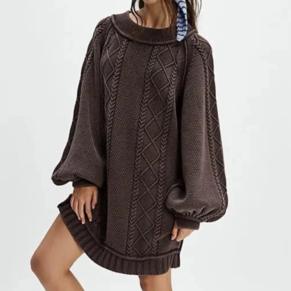 Free People chocolate Cable Knit Sweater Dress